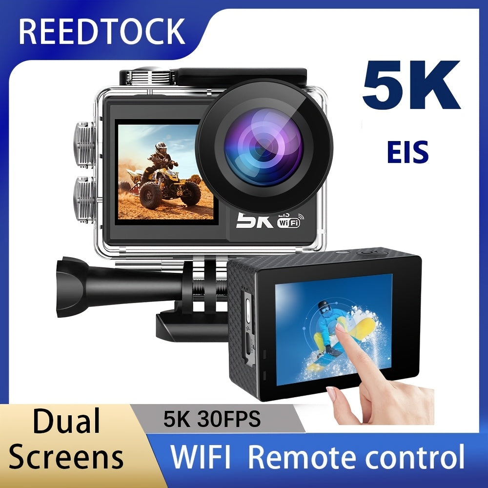 4K\u002F60FPS & 5K30FPS Action Camera with Dual Screen, High Quality Underwater Shooting, EIS Anti-Shake Stabilization, 170° Wide Angle, 5X Zoom, WiFi FPV for Helmet\u002FCamera, for bike\u002FVlogging\u002FTravel\u002FSurfing (-)