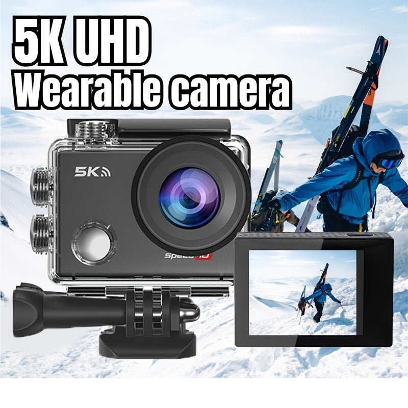 5K 30FPS Action Camera with EIS, Sports Camera, Includes 2 Batteries And a Remote Control, Black. Pre-Recording Wifi Camera with a 170° Field of View, Remote-Controlled Sports Cameras with Helmet Mount Accessory Kits