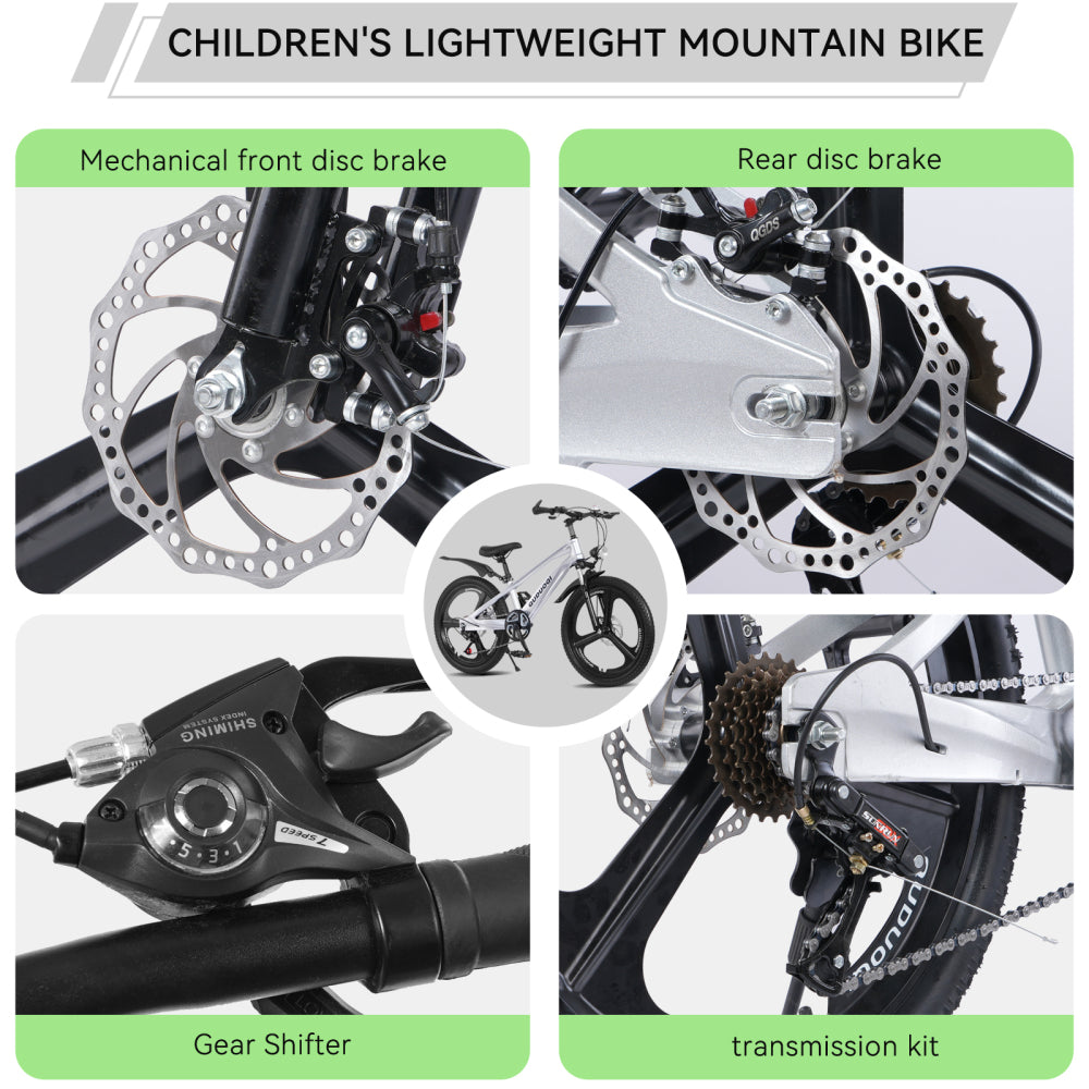 FKZNPJ 20-Inch Mountain Bicycle, 7-Speed Youth Bike Featuring a Magnesium Alloy Frame And One-Piece Wheels, Lightweight Bicycle for Boys And Girls