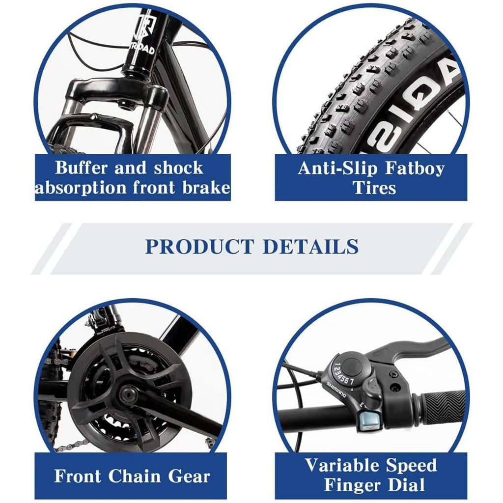 26-Inch Wheeled Fat Tire Mountain Bike Featuring a 21-Speed System, Constructed with a High Carbon Steel Frame, Equipped with Double Disc Brakes And Front Suspension for Enhanced Grip
