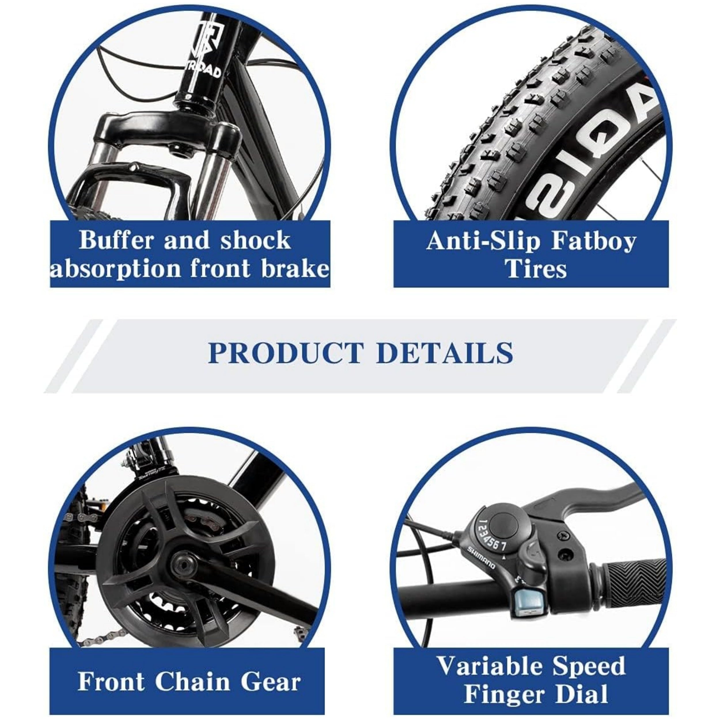 26-Inch Wheeled Fat Tire Mountain Bike Featuring a 21-Speed System, Constructed with a High Carbon Steel Frame, Equipped with Double Disc Brakes And Front Suspension for Enhanced Grip